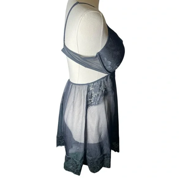 LaSenza Large Babydoll Lingerie Outfit Black Push Up Sexy Sheer Lace Chemise Bra - Picture 3 of 13